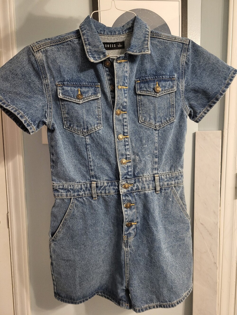 Simple Medium Wash Jean Romper